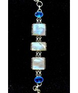 Mother of Pearl Gemstone Silver Plated Adjustable Chain Bracelet, imagin... - $138.15 CAD