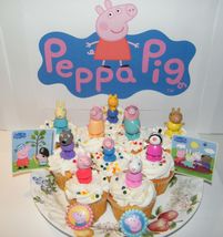 Peppa Pig Deluxe Cake Toppers 14 Set with 10 Figures, 2 Fun Stickers and Rings  - £11.98 GBP