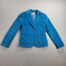 Petite Sophisticate Womens Blazer 2 Blue Velour Jacket Cropped Stretch Pockets - $36.12