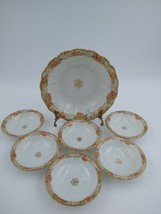 Antique Nippon Morimura Porcelain Nut Berry Bowl Set Embossed Floral Rim 7 Pc - £42.45 GBP