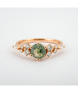 Vintage Round Moss Agate Ring With Moissanite Nature-Inspired Design Ring - $250.00+