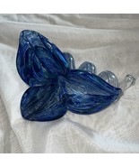 MURANO MULTI COBALT BLUE+CLEAR,3-PETAL ART GLASS FLOWER VASE-ITALY - $55.47 CAD
