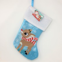 Christmas Stocking Rudolph Red Nosed Reindeer Snowflakes by Ruz Blue Red... - $14.50