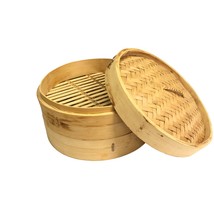 3 Piece Bamboo Dim Sum Rice Vegetable Steamer 2 Trays Lid Cover 10”X 6&quot; Tall - £15.95 GBP