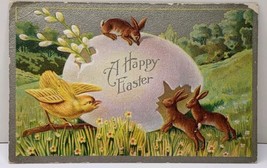 Happy Easter Rabbits Chick Broken Egg 1900s Postcard A2 - £5.44 GBP