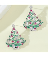 Sparkling Christmas Tree Earrings-Green Stones - £32.52 GBP