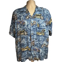 Mens Vintage All Over Motorcycle Print Hawaiian Button Up Shirt Large Pocket - £30.53 GBP