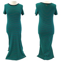 Calvin Klein Women M Maxi Dress Jersey Stretch Teal Green Navy Stripe Slits  - £25.50 GBP