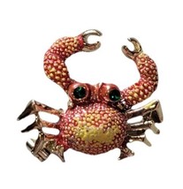 Vtg Rhinestone Crab Pin Articulated Movable Legs Claws Brooch Green Eyes 1” - $8.26