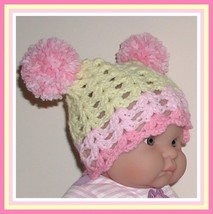 Yellow And Pink Baby Hat With Pompoms - £9.50 GBP