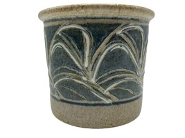 Stoneware Art Pottery Planter Vase Beige Green Blue Midwest 4&quot; Ceramic Artisan - £22.30 GBP