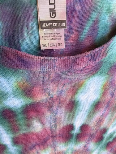 Gilden Women’s Purple Teal Spiral Iced Tie Dye Short Sleeve Shirt Size 2XL Item image 8