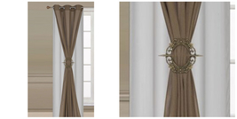 3 Piece Faux Silk Linen With Sheer And Curtain Hold Back - Brown - P01 - £27.95 GBP