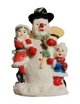 Vintage Snowman w/ Children Boy &amp; Girl Resin 3 1/4&quot; Tall Figure Figurine... - £10.25 GBP