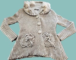 Cozy Knit Sweater with Button, faux fur Details - $26.98