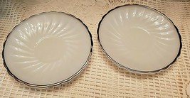 2 Vintage Anchor Hocking Saucers Suburbia Swirl Milk Glass With Gold Trim - £7.59 GBP