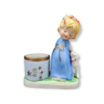 Vintage Jasco Christmas Candle Holder Bisque Porcelain Little Mary Had A Lamb  - £15.94 GBP
