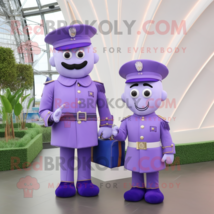 Lavender British Royal Guard mascot costume character dressed with a Mom Jeans a - $1,259.00