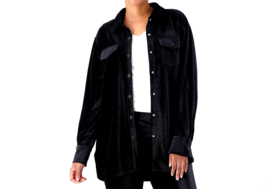 Isaac Mizrahi Soho Ribbed Velour Shirt Jackets- Black, Large - £26.05 GBP