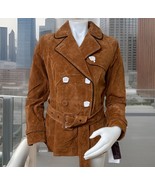 Y2K Suede Leather Trench Coat Womens Small Belted Double Breasted Brown NWT - €147,37 EUR