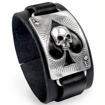 Ace Of Dead Spades Black Leather Wrist Strap Urban Bracelet ULA1 Alchemy Gothic - $45.95