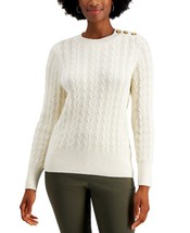 MSRP $60 Charter Club Button-Shoulder Cable-Knit Sweater White Size XL - £15.43 GBP