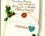 Christmas Greetings Sincere Holly Envelope Letter Embossed Postcard BB L... - $7.87