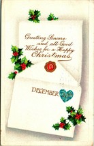 Christmas Greetings Sincere Holly Envelope Letter Embossed Postcard BB London - £6.16 GBP