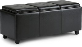 SIMPLIHOME Avalon 42 inch Wide Rectangle Storage Ottoman in Upholstered Midnight - £165.33 GBP