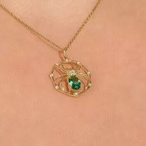 14K Yellow Gold Plated 2.00Ct Oval Cut Simulated Emerald Spider Web Pendant - $138.59