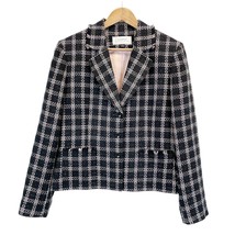 Tahari ASL Womens 16 Tweed Blazer Jacket Black Pink Plaid Button Front Fringe  - £30.79 GBP