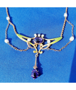 Diamond Amethyst Nouveau Necklace Antique KREMENTZ Deco Guilloche Enamel... - €3.873,42 EUR