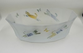 Rueven Art Nouveau Hand Painted Satin Glass Vase Bowl Etched Cat Design - £47.95 GBP