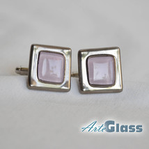 Cufflinks handmade painted light violet glass decorated with platinum, s... - $25.90