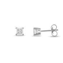 0.40Ct Princess Cut Natural Diamond Stud Earrings in 14K White Gold - £165.13 GBP