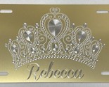 Personalized Crown Tiara Car Tag Silver Diamond Etched Gold Metal Licens... - $23.95