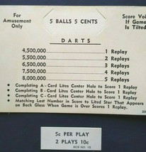 Darts Vintage Pinball Game Original NOS Score Instruction Price Cards 19... - $23.51
