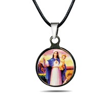Virgin Mary Necklace Stainless Steel Color Catholic Saint Our Lady Mount Carmel - £6.35 GBP