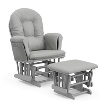 Nursery Glider Ottoman Set Grey Wooden Frame Gray Cushions Baby Rocker Chair - £298.95 GBP