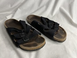 Birkenstock Birkis 38/7.5 Black Suede Leather 3 Strap Sandals Black - $24.00