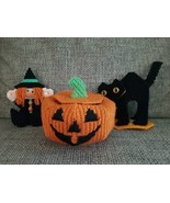 Vtg Plastic Canvas Yarn Needlepoint Halloween  Jack O Lantern Cat Witch ... - €23,55 EUR