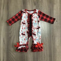 NEW Boutique Christmas Moose Baby Girls Ruffle Romper Jumpsuit  - £8.65 GBP