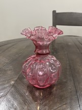 Vintage Fenton Glass Cranberry Optic Double Crimped Melon Vase 5.5” - $29.69