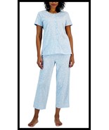 NEW Women&#39;s Charter Club 2 pc Baby Blue Paisley Floral Cropped Pajama Se... - $341.99 MXN