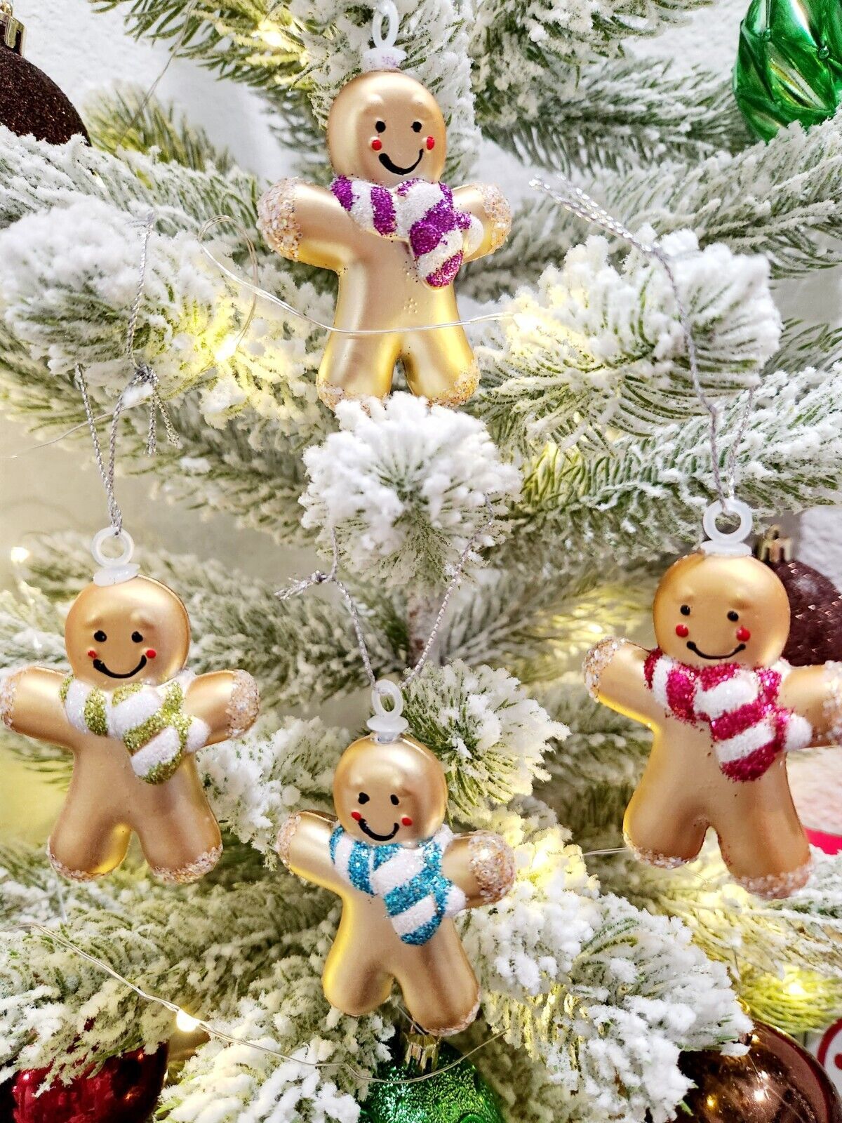 Christmas MINI Gingerbread Plastic Tree Ornaments Decor Set of 4 - $12.99