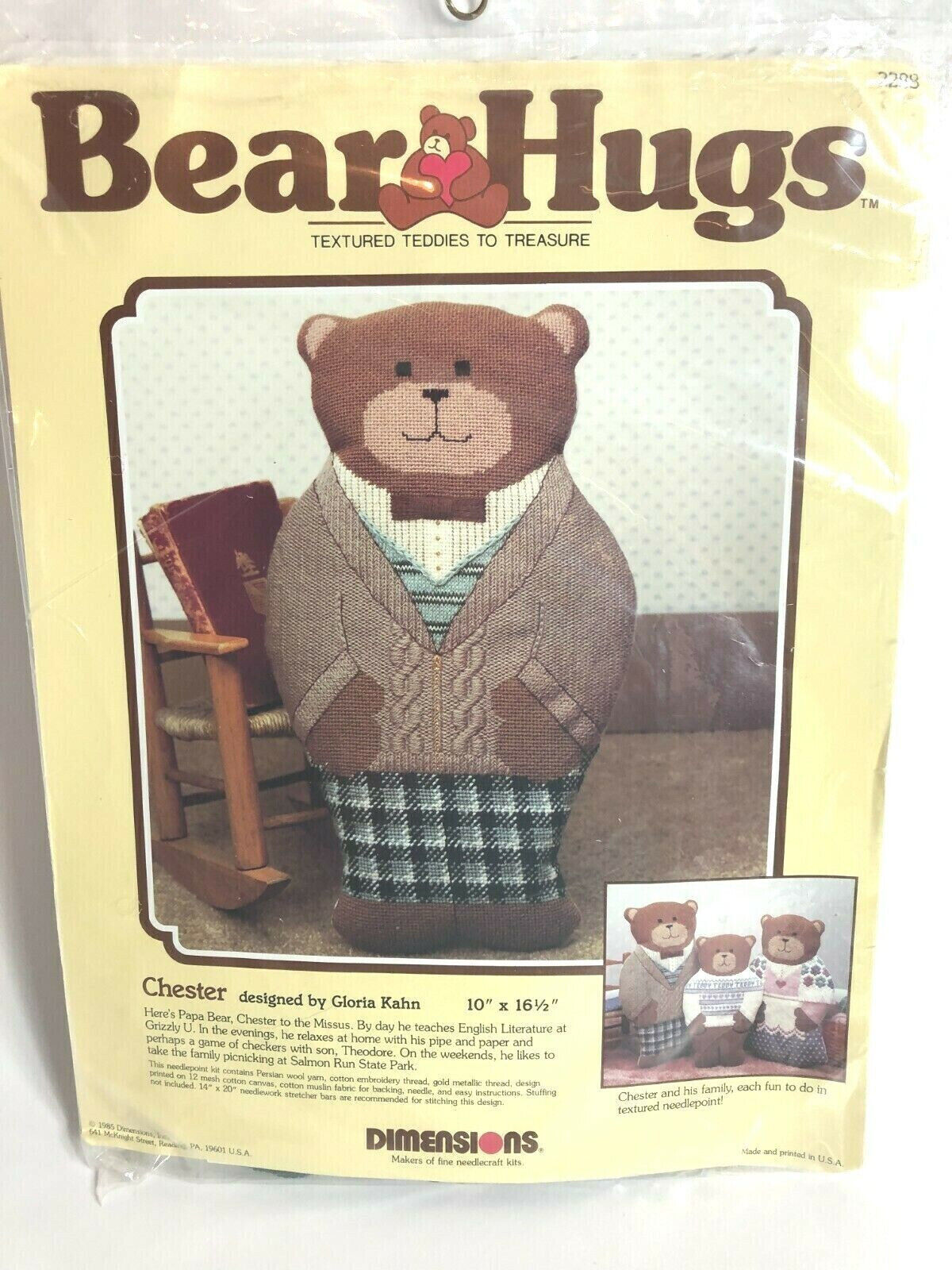 Primary image for Dimensions Needlepoint Kit Bear Hugs  CHESTER Bear 1985 Gloria Kahn