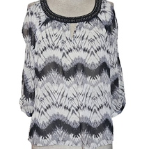 Black and White Sheer Open Shoulder Long Sleeve Blouse Size Small - £19.39 GBP