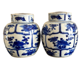 Antique Chinese Kangxi Hand Painted Blue &amp; White Quatrefoil Panels Ginge... - £2,769.76 GBP