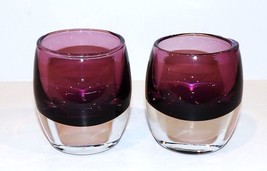 Pair Of Crate &amp; Barrel Amethyst Poland Art Glass Diva Votive Candle Holders - £22.31 GBP