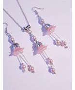 Pink pearl Silver flower jewelry set Victorian flower set necklace earri... - $52.00